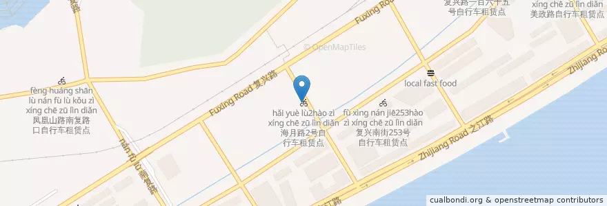 Mapa de ubicacion de 海月路2号自行车租赁点 en China, Zhejiang, 杭州市, 上城区.