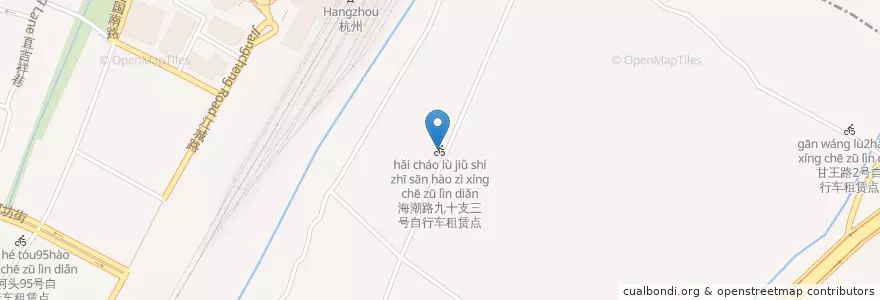 Mapa de ubicacion de 海潮路九十支三号自行车租赁点 en 中国, 浙江省, 杭州市, 上城区.