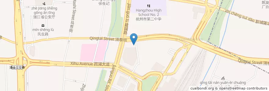 Mapa de ubicacion de 清泰街站前路路口自行车租赁点 en Çin, Zhejiang, Hangzhou, 上城区, 小营街道.