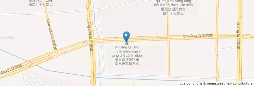 Mapa de ubicacion de 滨兴路江陵路东南自行车租赁点 en China, Zhejiang, Hangzhou, Binjiang, 西兴街道.