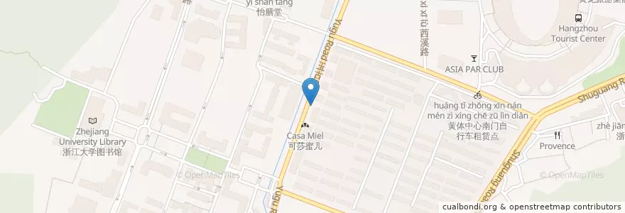Mapa de ubicacion de 玉古路邮政所自行车租赁点 en 中国, 浙江省, 杭州市, 西湖区, 灵隐街道.