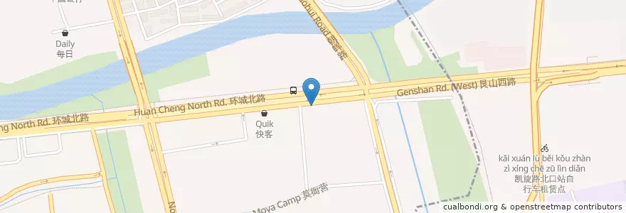Mapa de ubicacion de 环城北路工商银行自行车租赁点 en 中国, 浙江省, 杭州市, 下城区.