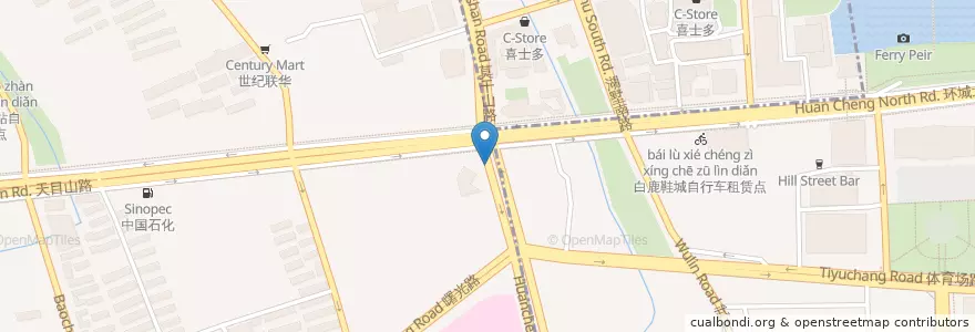 Mapa de ubicacion de 环城西路八九号自行车租赁点 en 中国, 浙江省, 杭州市, 北山街道.