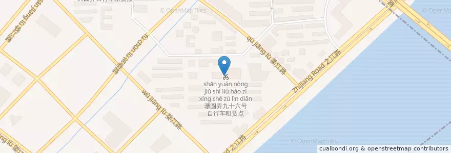 Mapa de ubicacion de 珊圆弄九十六号自行车租赁点 en Çin, Zhejiang, Hangzhou, 上城区, 望江街道.