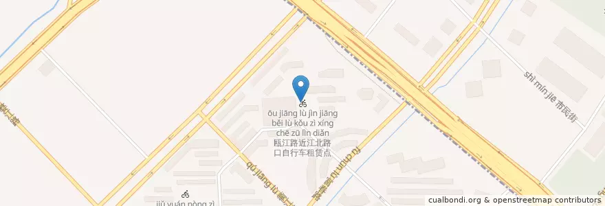 Mapa de ubicacion de 瓯江路近江北路口自行车租赁点 en 中国, 浙江省, 杭州市, 上城区.