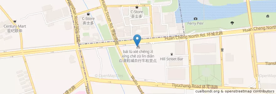 Mapa de ubicacion de 白鹿鞋城自行车租赁点 en چین, چجیانگ, هانگژو, 下城区.