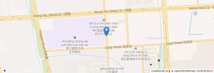 Mapa de ubicacion de 益乐路高技街口自行车租赁点 en Cina, Zhejiang, Hangzhou, Distretto Di Xihu.