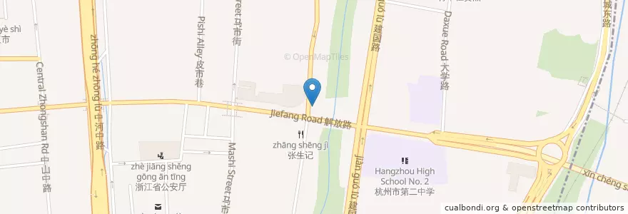 Mapa de ubicacion de 直大方伯解放路口自行车租赁点 en Çin, Zhejiang, Hangzhou, 上城区, 小营街道.