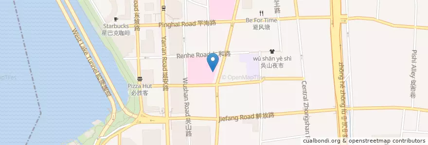 Mapa de ubicacion de 省中医院自行车租赁点 en China, Zhejiang, Hangzhou City, Shangcheng District, 湖滨街道.