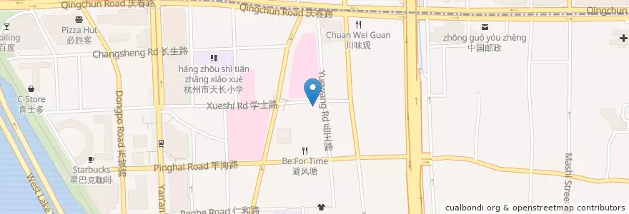 Mapa de ubicacion de 省妇保自行车租赁点 en China, Zhejiang, Hangzhou, Shangcheng, 湖滨街道.