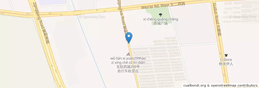 Mapa de ubicacion de 紫荆花路一百零八号自行车租赁点 en Çin, Zhejiang, Hangzhou, 西湖区.