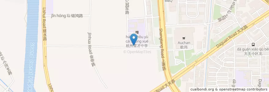Mapa de ubicacion de 紫荆路上塘路西北角自行车租赁点 en 中国, 浙江省, 杭州市, 拱墅区, 小河街道.
