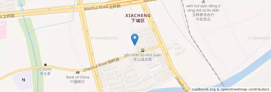Mapa de ubicacion de 绍兴支路自行车租赁点 en 中国, 浙江省, 杭州市, 下城区, 文晖街道.
