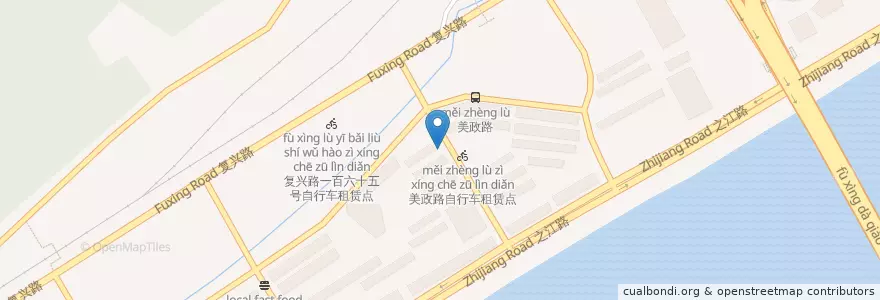 Mapa de ubicacion de 美政路5号自行车租赁点 en 中国, 浙江省, 杭州市, 上城区.
