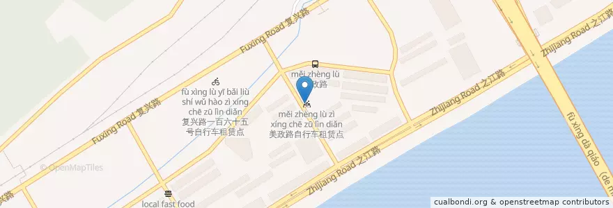 Mapa de ubicacion de 美政路自行车租赁点 en 中国, 浙江省, 杭州市, 上城区.