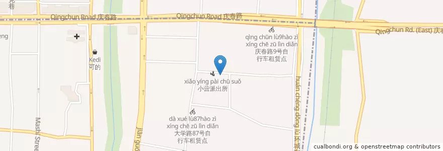 Mapa de ubicacion de 翰林街101号自行车租赁点 en Çin, Zhejiang, Hangzhou, 上城区, 小营街道.