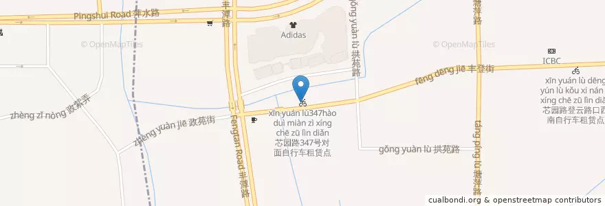 Mapa de ubicacion de 芯园路347号对面自行车租赁点 en Çin, Zhejiang, Hangzhou, 拱墅区, 祥符街道.
