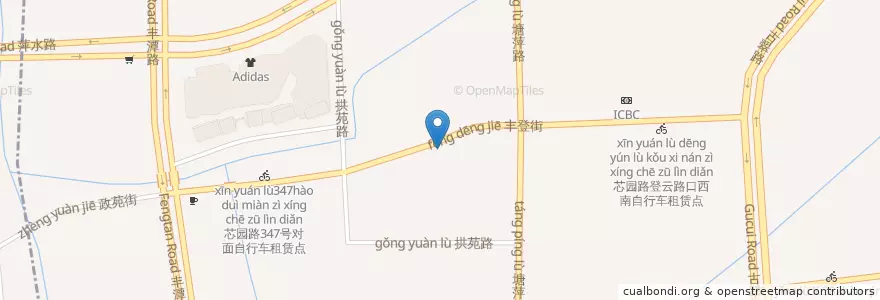 Mapa de ubicacion de 芯园路拱苑10幢自行车租赁点 en China, Zhejiang, Hangzhou, 拱墅区, 祥符街道.