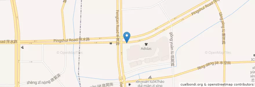 Mapa de ubicacion de 萍水东路丰潭路口自行车租赁点 en China, Zhejiang, Hangzhou, Gongshu, 祥符街道.