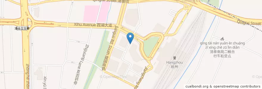 Mapa de ubicacion de 西湖国贸大厦自行车租赁点 en Çin, Zhejiang, Hangzhou, 上城区, 小营街道.