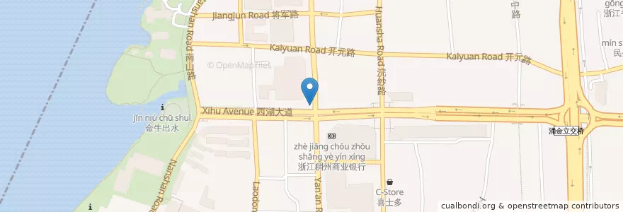 Mapa de ubicacion de 西湖大道252号自行车租赁点 en چین, چجیانگ, هانگژو, 上城区, 湖滨街道.