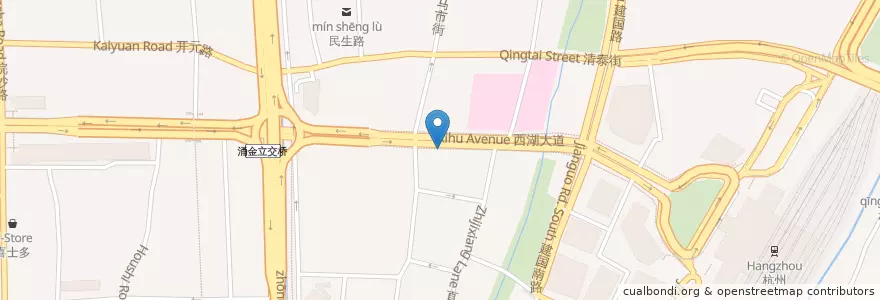 Mapa de ubicacion de 西湖大道佑圣观路口自行车租赁点 en China, Zhejiang, Hangzhou, 上城区, 小营街道.