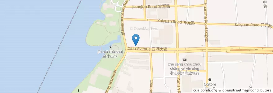 Mapa de ubicacion de 西湖大道自行车租赁点 en چین, چجیانگ, هانگژو, 上城区.