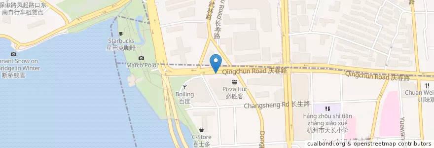 Mapa de ubicacion de 西湖时代广场1自行车租赁点 en Çin, Zhejiang, Hangzhou, 上城区, 湖滨街道.