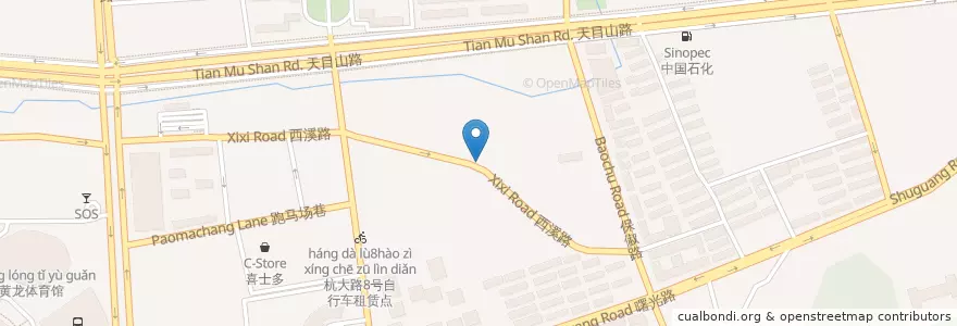 Mapa de ubicacion de 西溪路七十五号自行车租赁点 en چین, چجیانگ, هانگژو, 西湖区, 北山街道.