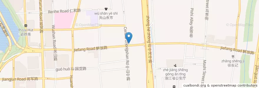 Mapa de ubicacion de 解放路148号自行车租赁点 en China, Zhejiang, Hangzhou, 上城区, 湖滨街道.