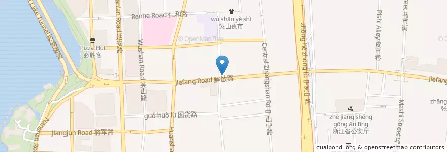 Mapa de ubicacion de 解放路178自行车租赁点 en 中国, 浙江省, 杭州市, 上城区, 湖滨街道.