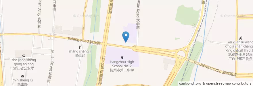 Mapa de ubicacion de 解放路50号自行车租赁点 en الصين, تشيجيانغ, هانغتشو, 上城区, 小营街道.