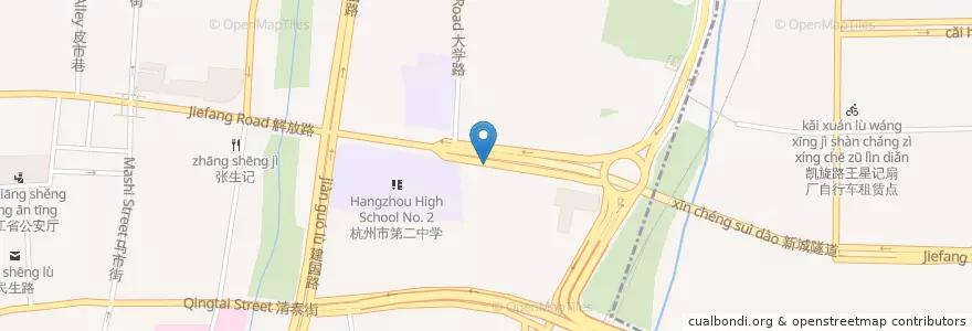 Mapa de ubicacion de 解放路东自行车租赁点 en Çin, Zhejiang, Hangzhou, 上城区, 小营街道.