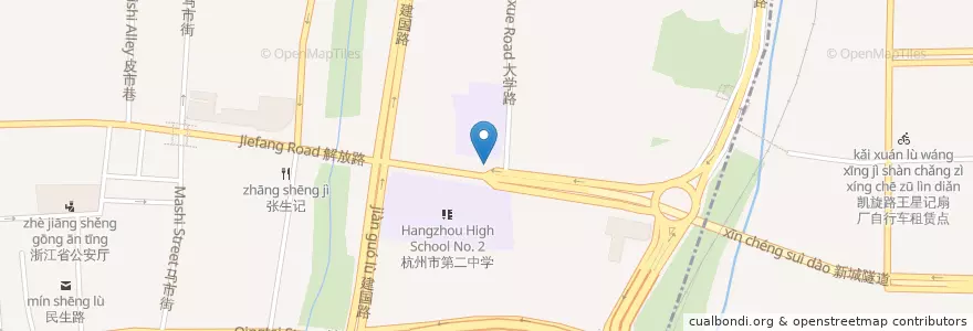 Mapa de ubicacion de 解放路大学路口自行车租赁点 en Çin, Zhejiang, Hangzhou, 上城区, 小营街道.