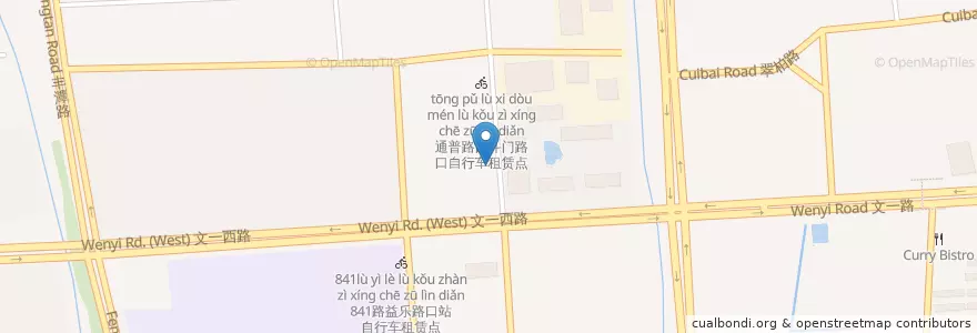 Mapa de ubicacion de 通普路文一西路口自行车租赁点 en 中国, 浙江省, 杭州市, 西湖区.