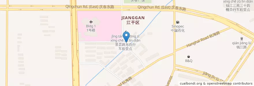 Mapa de ubicacion de 采荷东路口自行车租赁点 en Çin, Zhejiang, Hangzhou, 江干区, 采荷街道.
