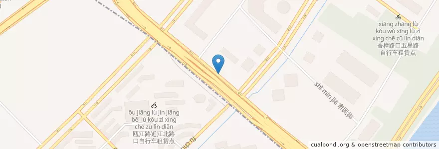 Mapa de ubicacion de 钱江路钱江路口自行车租赁点 en چین, چجیانگ, هانگژو, 江干区, 四季青街道.