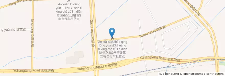 Mapa de ubicacion de 隐秀路382号庆隆苑25幢自行车租赁点 en چین, چجیانگ, هانگژو, 拱墅区.