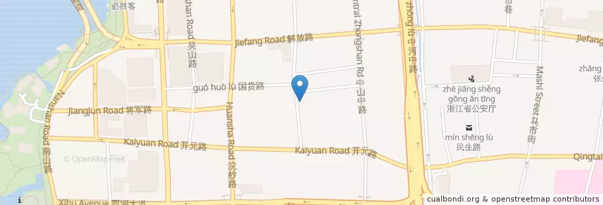 Mapa de ubicacion de 青年路19-15号自行车租赁点 en China, Zhejiang, Hangzhou, 上城区, 湖滨街道.