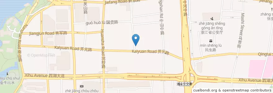 Mapa de ubicacion de 青年路开元路口自行车租赁点 en China, Zhejiang, Hangzhou, 上城区, 湖滨街道.