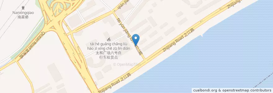 Mapa de ubicacion de 飞云江路之江路口东自行车租赁点 en 중국, 저장성, 항저우시, 상청구, 紫阳街道.