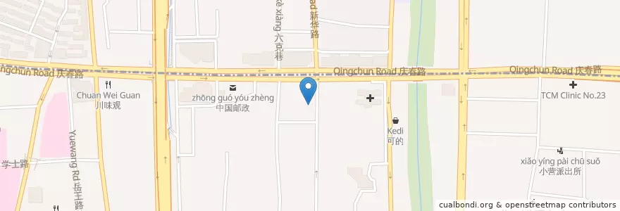 Mapa de ubicacion de 马市街220号自行车租赁点 en 中国, 浙江省, 杭州市, 上城区, 小营街道.