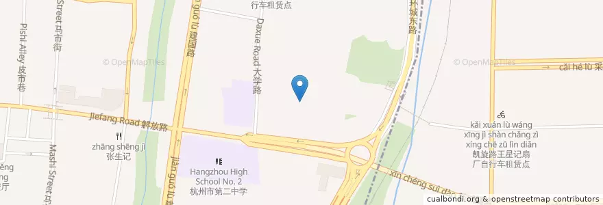 Mapa de ubicacion de 高官弄2自行车租赁点 en Çin, Zhejiang, Hangzhou, 上城区, 小营街道.