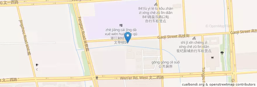 Mapa de ubicacion de 高技街67号自行车租赁点 en چین, چجیانگ, هانگژو, 西湖区.