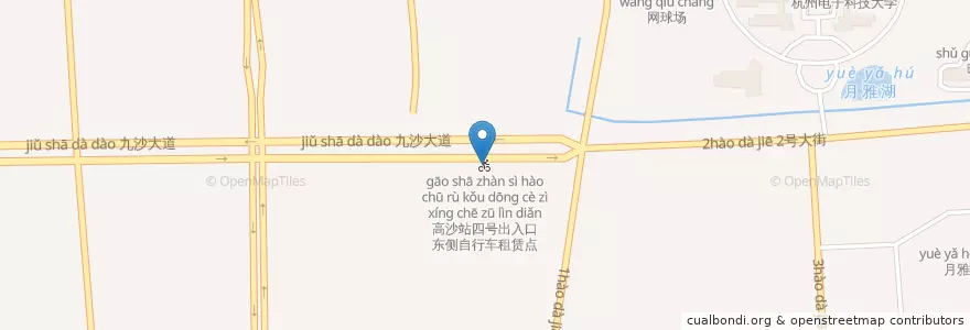 Mapa de ubicacion de 高沙站四号出入口东侧自行车租赁点 en 中国, 浙江省, 杭州市, 钱塘新区, 白杨街道.
