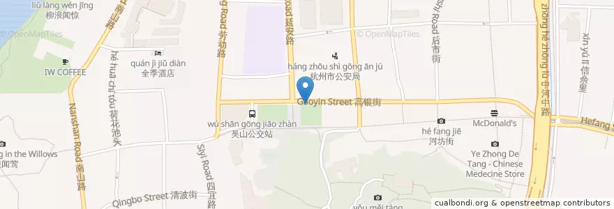 Mapa de ubicacion de 高银巷自行车租赁点 en China, Zhejiang, Hangzhou City, Shangcheng District, 清波街道.