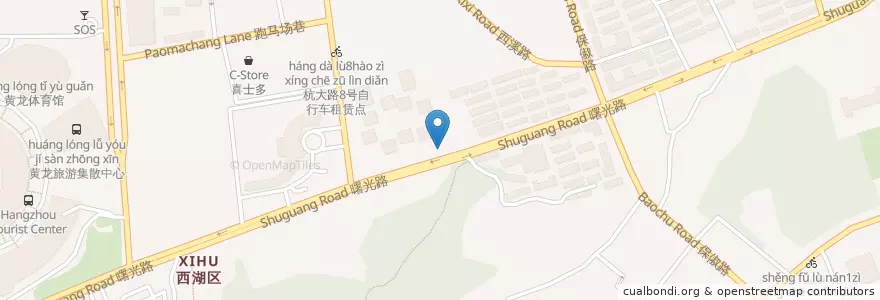 Mapa de ubicacion de 16路松木场站自行车租赁点 en 中国, 浙江省, 杭州市, 西湖区, 北山街道.