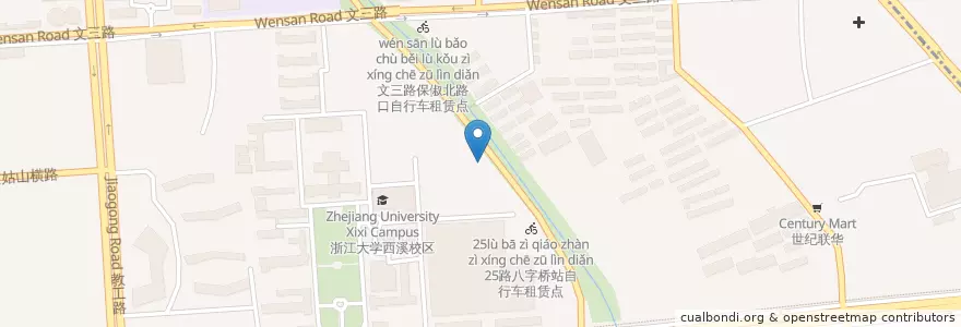 Mapa de ubicacion de 290路文三新村站自行车租赁点 en 中国, 浙江省, 杭州市, 西湖区.