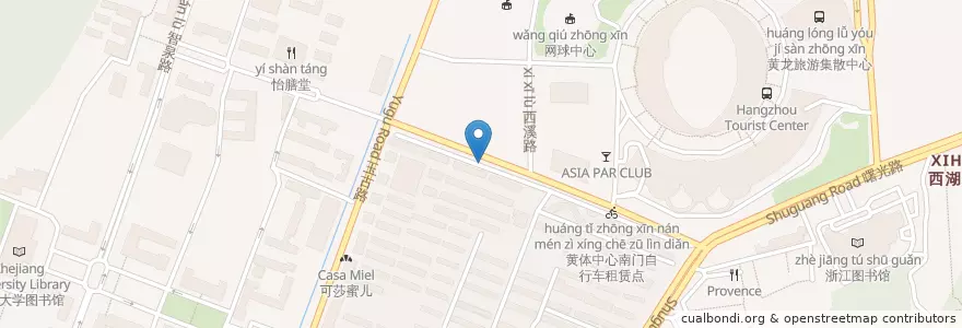 Mapa de ubicacion de 八一路求是路自行车租赁点 en Çin, Zhejiang, Hangzhou, 西湖区, 灵隐街道.