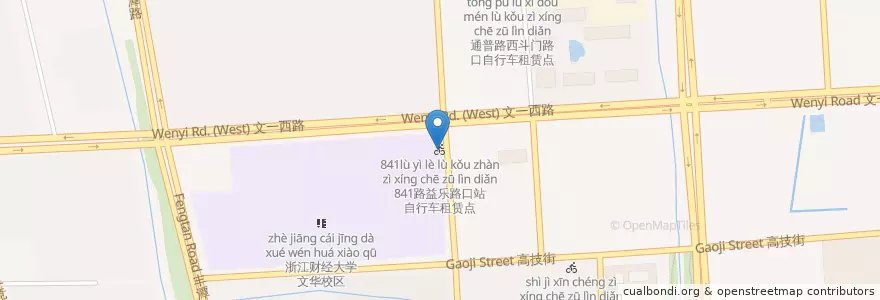 Mapa de ubicacion de 841路益乐路口站自行车租赁点 en 中国, 浙江省, 杭州市, 西湖区.